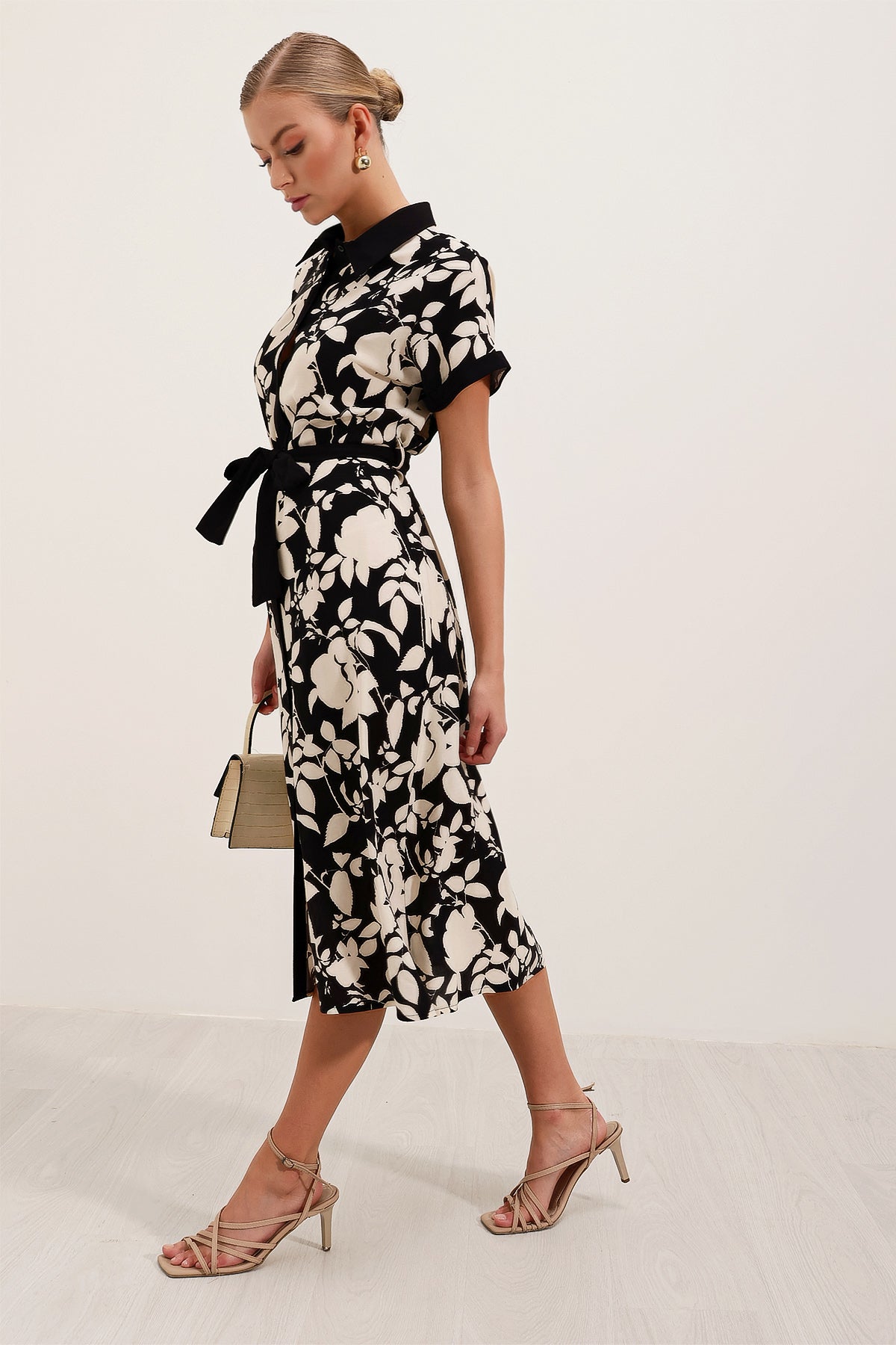 Robe Chemise À Motif - Noir