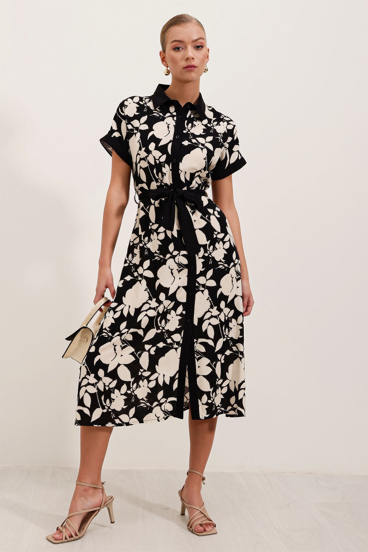 Robe Chemise À Motif - Noir