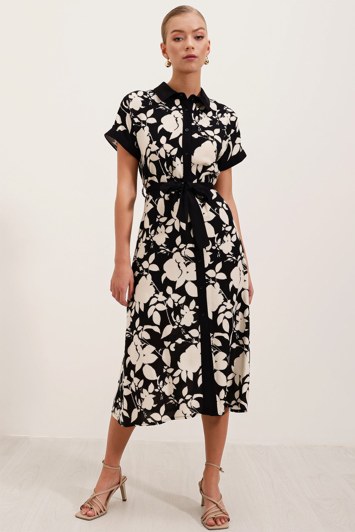 Robe Chemise À Motif - Noir