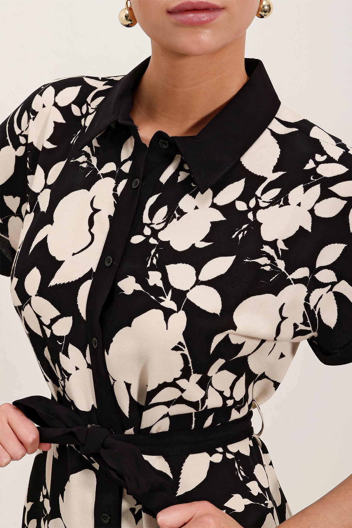 Robe Chemise À Motif - Noir