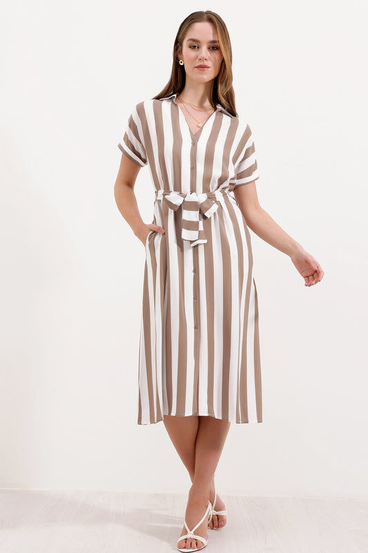 Robe Chemise Rayée - Beige