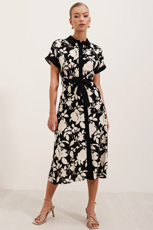 Robe Chemise À Motif - Noir